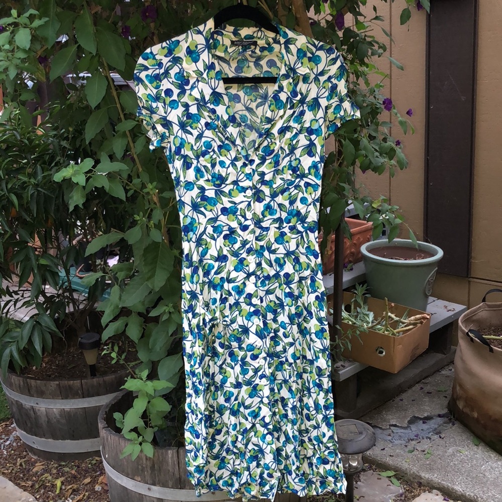 RARE Vintage Betsey Johnson Size Small Blue Cherry Shirt Dress, early 2000